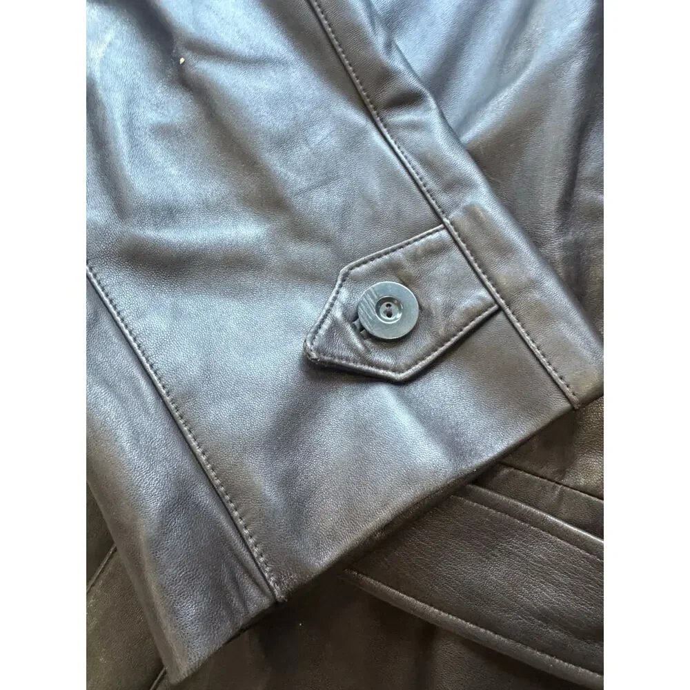 Vericci Man Brown Leather Trench Coat Full Length Duster Jacket Mens Size Large